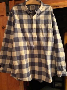 L.L. Bean Men's Blue and White Check Button-Down Shirt